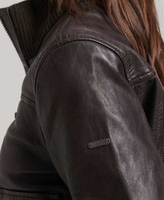 Superdry jachetă bomber din piele cu guler tricot îmbrăcăminte maro femei JX0Z3546