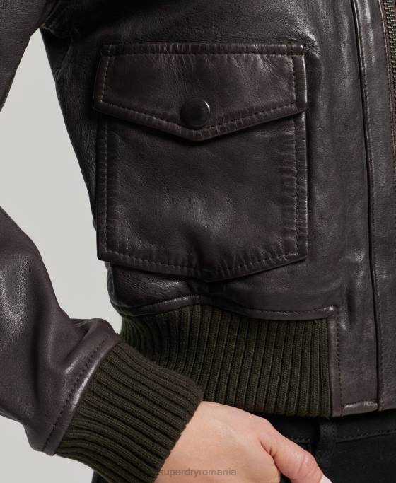 Superdry jachetă bomber din piele cu guler tricot îmbrăcăminte maro femei JX0Z3546