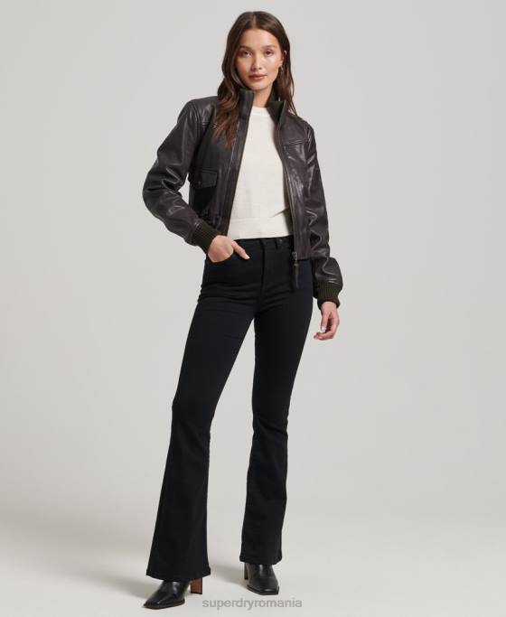 Superdry jachetă bomber din piele cu guler tricot îmbrăcăminte maro femei JX0Z3546