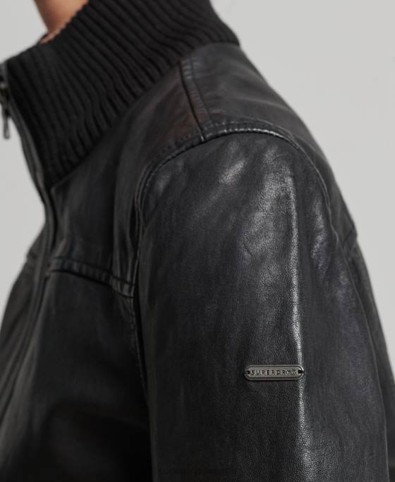 Superdry jachetă bomber din piele cu guler tricot îmbrăcăminte negru femei JX0Z3718