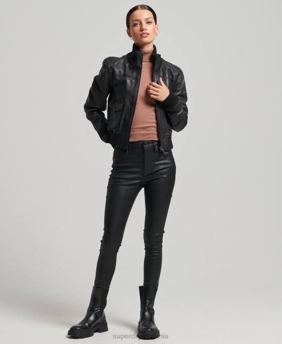 Superdry jachetă bomber din piele cu guler tricot îmbrăcăminte negru femei JX0Z3718