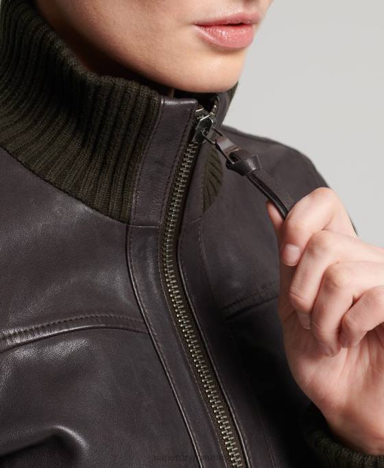 Superdry jachetă bomber din piele cu guler tricotat îmbrăcăminte maro femei JX0Z3672