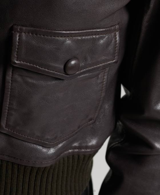 Superdry jachetă bomber din piele cu guler tricotat îmbrăcăminte maro femei JX0Z3672