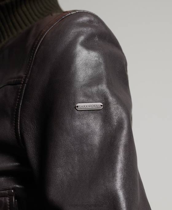 Superdry jachetă bomber din piele cu guler tricotat îmbrăcăminte maro femei JX0Z3672