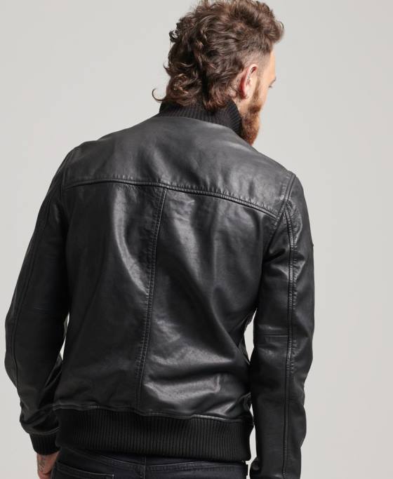 Superdry jachetă bomber din piele cu guler tricotat îmbrăcăminte negru bărbați JX0Z1108