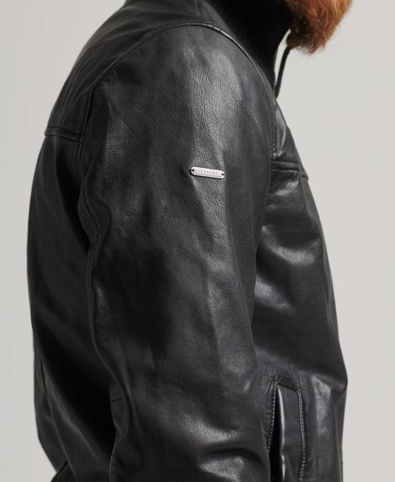 Superdry jachetă bomber din piele cu guler tricotat îmbrăcăminte negru bărbați JX0Z1108