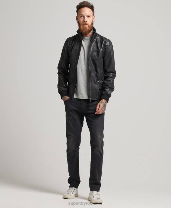 Superdry jachetă bomber din piele cu guler tricotat îmbrăcăminte negru bărbați JX0Z1108