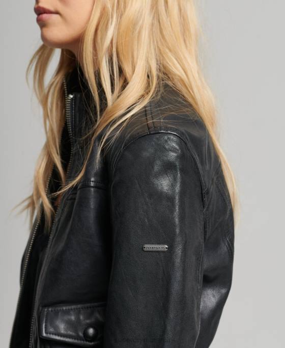 Superdry jachetă bomber din piele cu guler tricotat îmbrăcăminte negru femei JX0Z3719