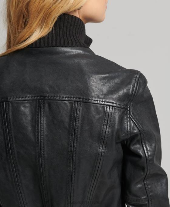 Superdry jachetă bomber din piele cu guler tricotat îmbrăcăminte negru femei JX0Z3719