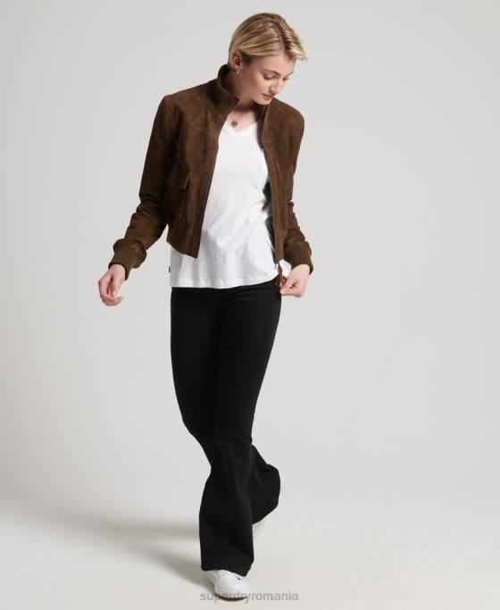 Superdry jachetă bomber din piele intoarsa cu guler tricotat studios îmbrăcăminte bronzat femei JX0Z3700