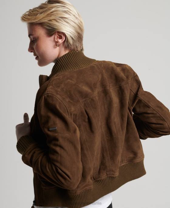 Superdry jachetă bomber din piele intoarsa cu guler tricotat studios îmbrăcăminte bronzat femei JX0Z3700