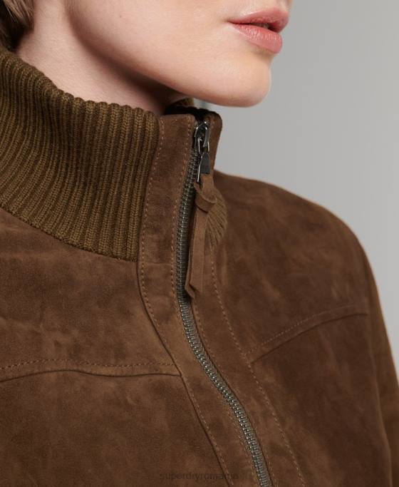 Superdry jachetă bomber din piele intoarsa cu guler tricotat studios îmbrăcăminte bronzat femei JX0Z3700