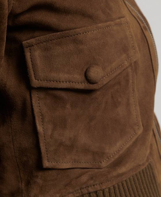 Superdry jachetă bomber din piele intoarsa cu guler tricotat studios îmbrăcăminte bronzat femei JX0Z3700