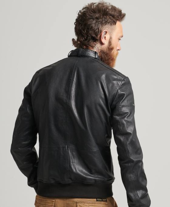 Superdry jachetă bomber din piele îmbrăcăminte negru bărbați JX0Z4461