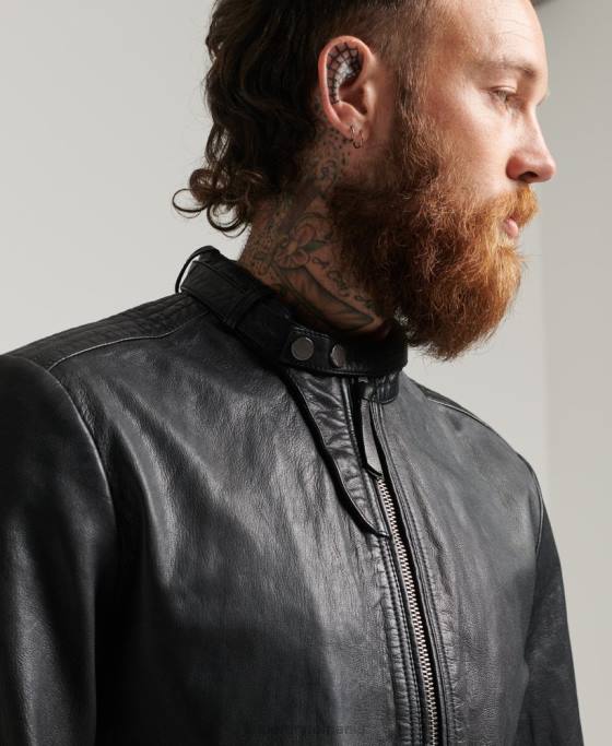 Superdry jachetă bomber din piele îmbrăcăminte negru bărbați JX0Z4461