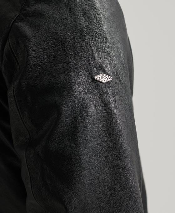 Superdry jachetă bomber din piele îmbrăcăminte negru bărbați JX0Z4461