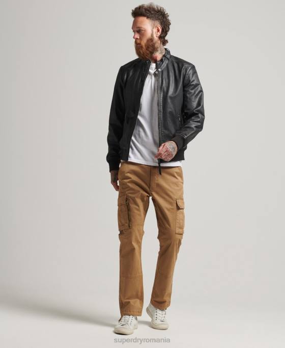 Superdry jachetă bomber din piele îmbrăcăminte negru bărbați JX0Z4461