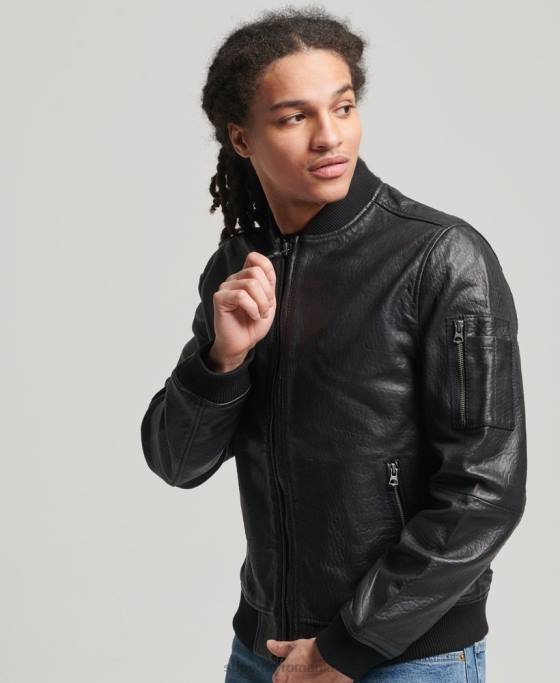Superdry jachetă bomber din piele îmbrăcăminte negru bărbați JX0Z4753