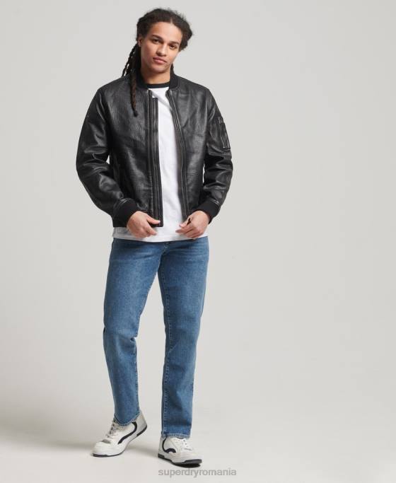 Superdry jachetă bomber din piele îmbrăcăminte negru bărbați JX0Z4753