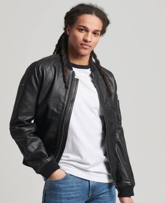 Superdry jachetă bomber din piele îmbrăcăminte negru bărbați JX0Z4753