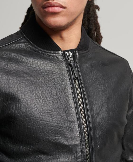 Superdry jachetă bomber din piele îmbrăcăminte negru bărbați JX0Z4753