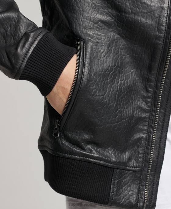 Superdry jachetă bomber din piele îmbrăcăminte negru bărbați JX0Z4753