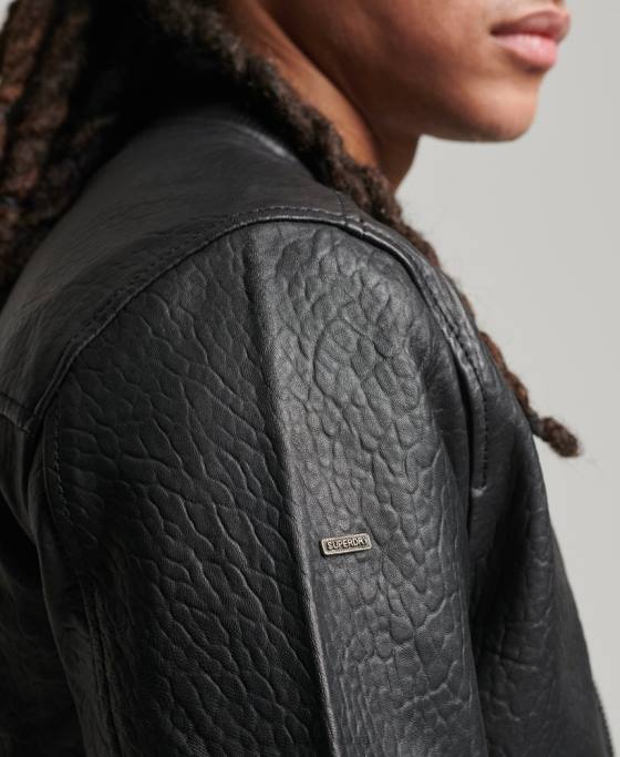 Superdry jachetă bomber din piele îmbrăcăminte negru bărbați JX0Z4753