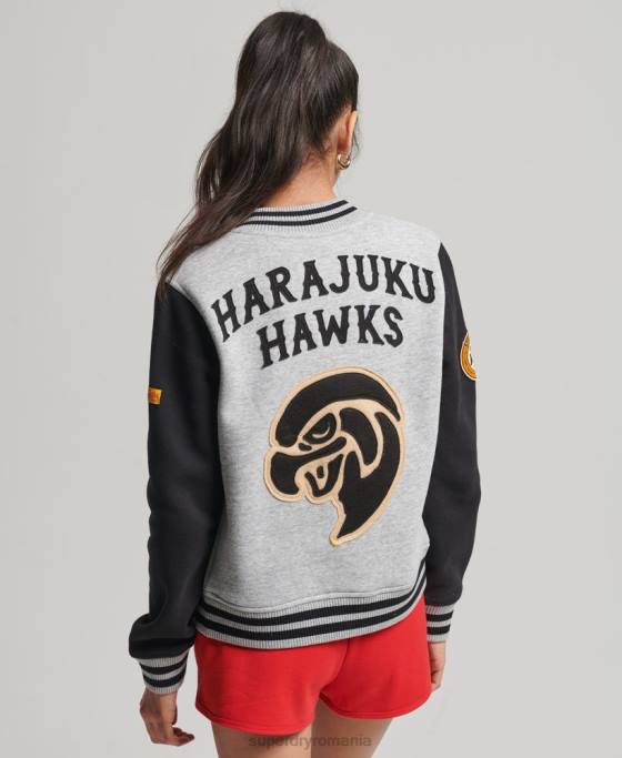 Superdry jachetă bomber din tricou de baseball de epocă îmbrăcăminte gri femei JX0Z3754