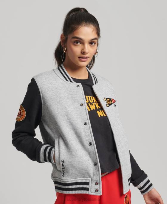 Superdry jachetă bomber din tricou de baseball de epocă îmbrăcăminte gri femei JX0Z3754