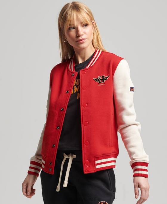 Superdry jachetă bomber din tricou de baseball de epocă îmbrăcăminte roșu femei JX0Z3722