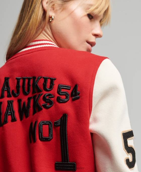 Superdry jachetă bomber din tricou de baseball de epocă îmbrăcăminte roșu femei JX0Z3722