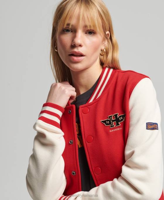 Superdry jachetă bomber din tricou de baseball de epocă îmbrăcăminte roșu femei JX0Z3722