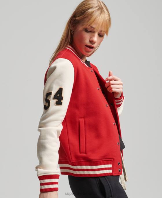 Superdry jachetă bomber din tricou de baseball de epocă îmbrăcăminte roșu femei JX0Z3722