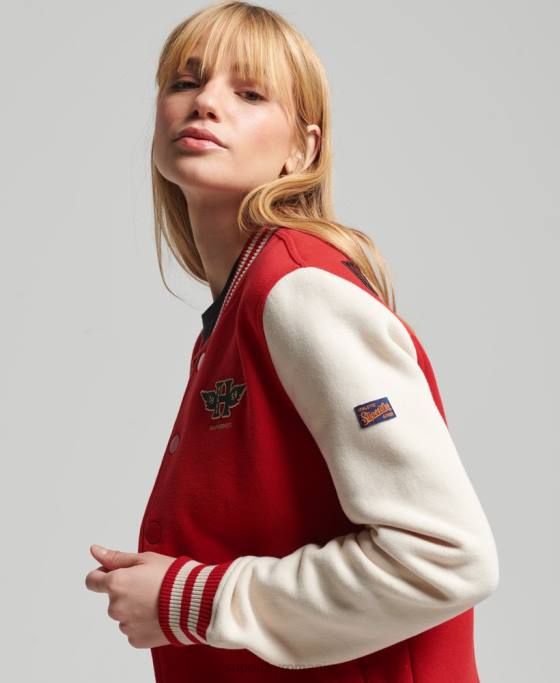 Superdry jachetă bomber din tricou de baseball de epocă îmbrăcăminte roșu femei JX0Z3722