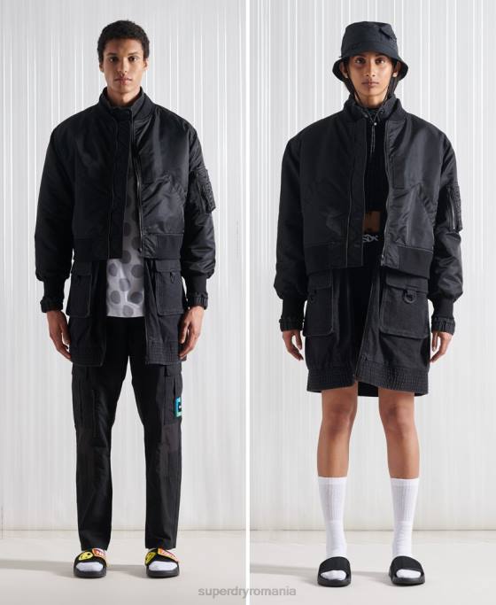 Superdry jachetă bomber dublă sdx ediție limitată îmbrăcăminte negru bărbați JX0Z5555