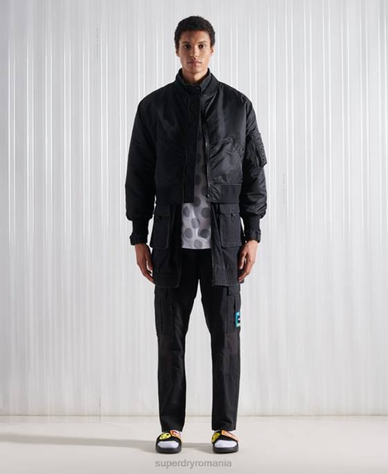 Superdry jachetă bomber dublă sdx ediție limitată îmbrăcăminte negru bărbați JX0Z5555