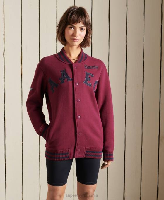 Superdry jachetă bomber supradimensionată din jerseu de colegiu îmbrăcăminte Violet femei JX0Z5922