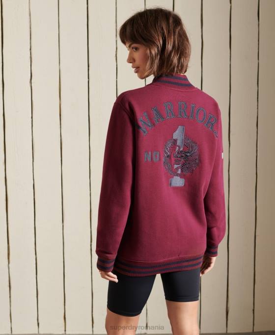 Superdry jachetă bomber supradimensionată din jerseu de colegiu îmbrăcăminte Violet femei JX0Z5922