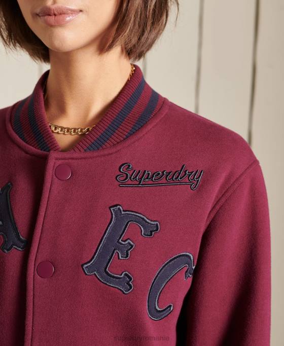 Superdry jachetă bomber supradimensionată din jerseu de colegiu îmbrăcăminte Violet femei JX0Z5922