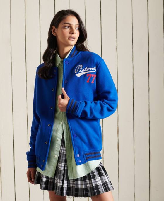 Superdry jachetă bomber supradimensionată din jerseu de colegiu îmbrăcăminte albastru femei JX0Z5895