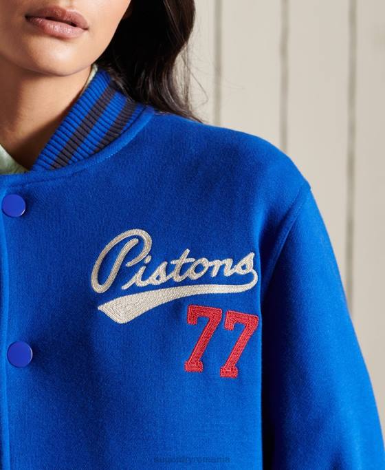 Superdry jachetă bomber supradimensionată din jerseu de colegiu îmbrăcăminte albastru femei JX0Z5895