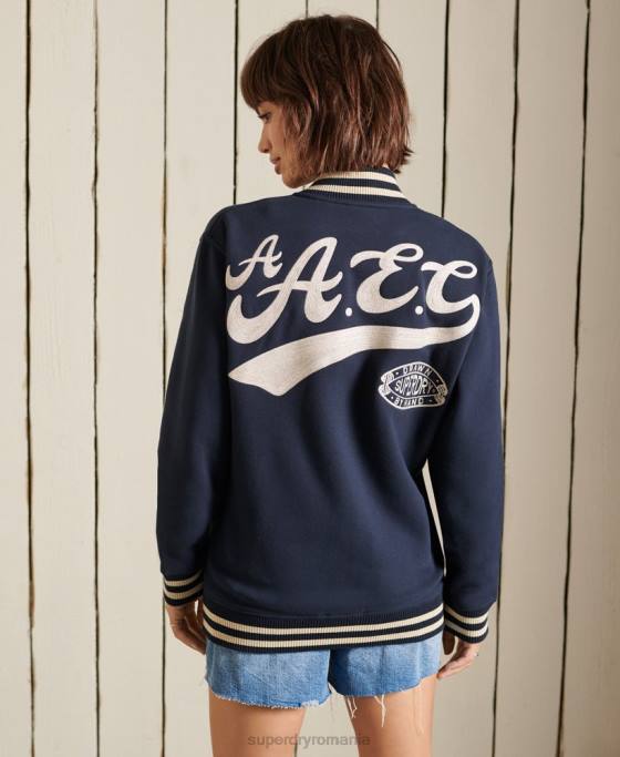 Superdry jachetă bomber supradimensionată din jerseu de colegiu îmbrăcăminte marina femei JX0Z6026