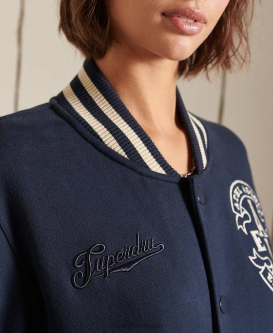 Superdry jachetă bomber supradimensionată din jerseu de colegiu îmbrăcăminte marina femei JX0Z6026