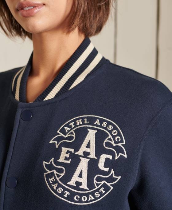 Superdry jachetă bomber supradimensionată din jerseu de colegiu îmbrăcăminte marina femei JX0Z6026