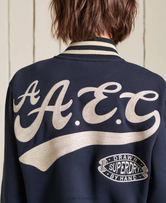 Superdry jachetă bomber supradimensionată din jerseu de colegiu îmbrăcăminte marina femei JX0Z6026
