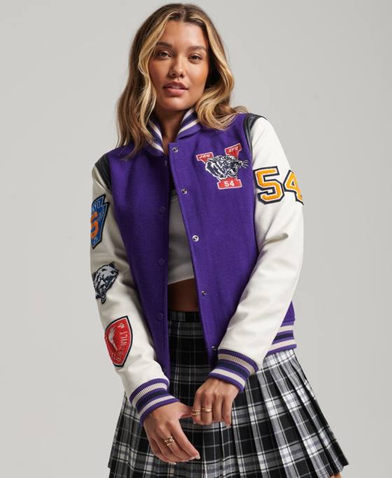 Superdry jachetă bomber varsity wool pu îmbrăcăminte Violet femei JX0Z5421
