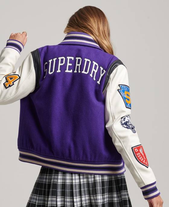 Superdry jachetă bomber varsity wool pu îmbrăcăminte Violet femei JX0Z5421