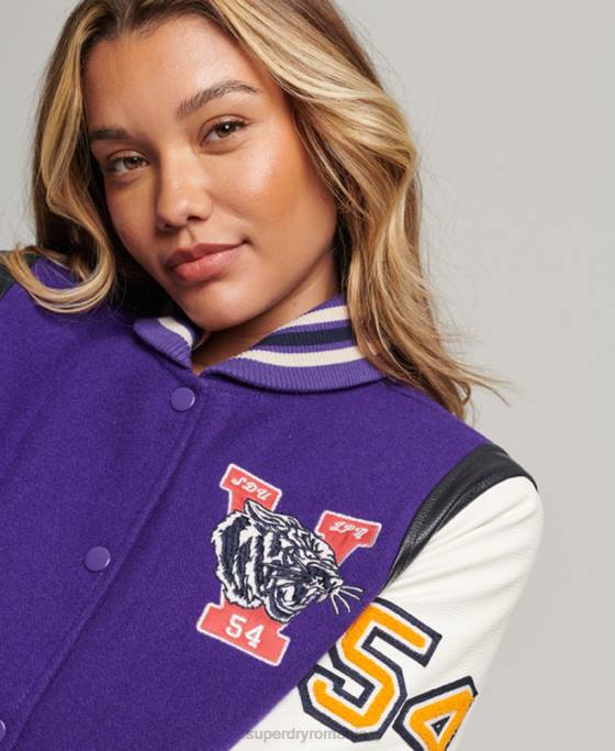 Superdry jachetă bomber varsity wool pu îmbrăcăminte Violet femei JX0Z5421