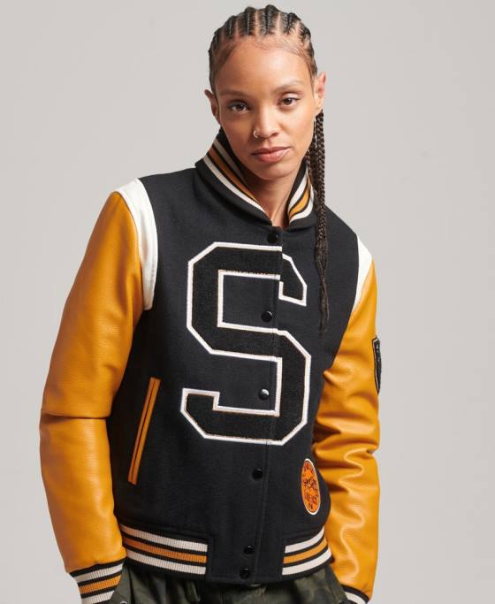 Superdry jachetă bomber varsity wool pu îmbrăcăminte negru femei JX0Z5467
