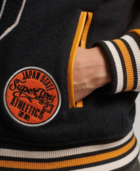 Superdry jachetă bomber varsity wool pu îmbrăcăminte negru femei JX0Z5467